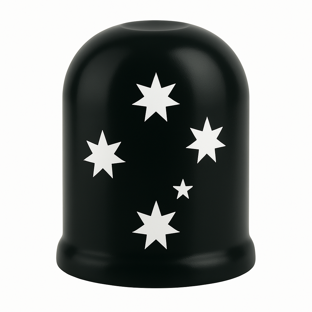 Southern Cross Tow Ball Cover – White Stars on Black 50mm