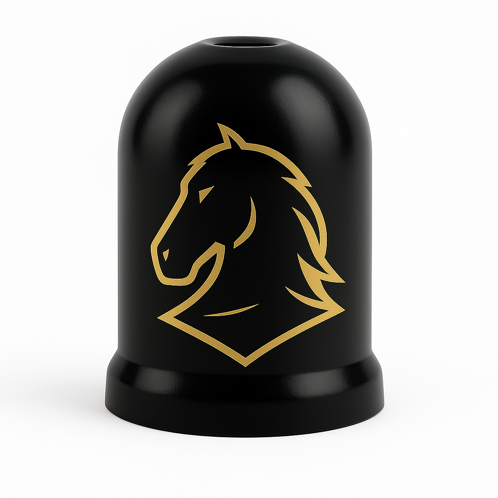 Horse Head Tow Ball Cover – Gold on Black 50mm