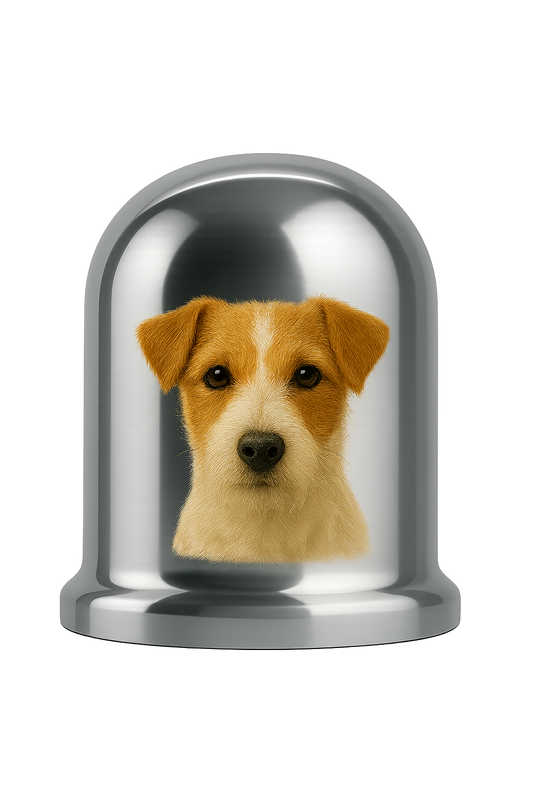 Fuzzy Jack Russell Chrome Tow Ball Cover - 50mm