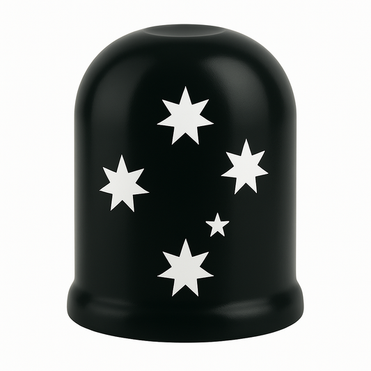 Southern Cross Tow Ball Cover – White Stars on Black 50mm