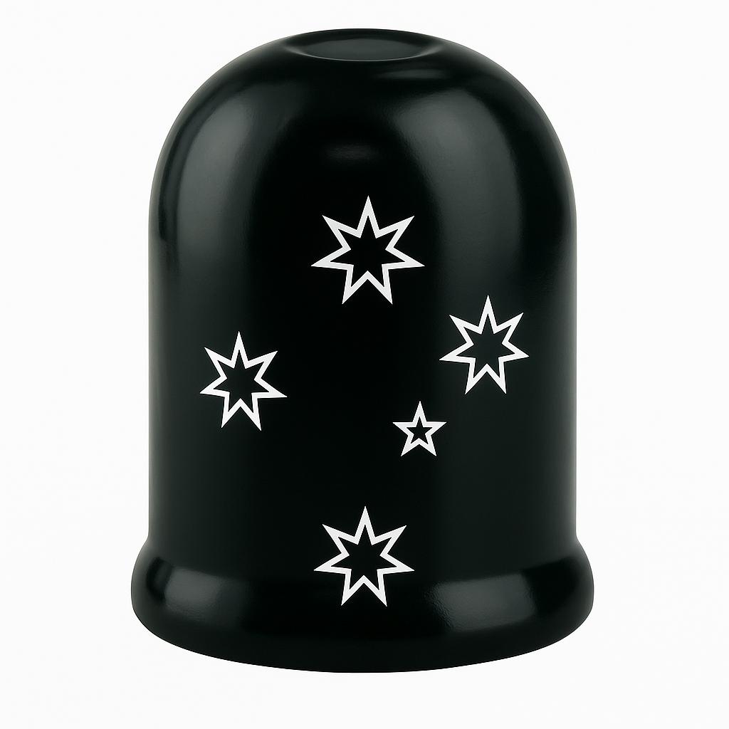 Southern Cross Tow Ball Cover – White Stars on Black 50mm