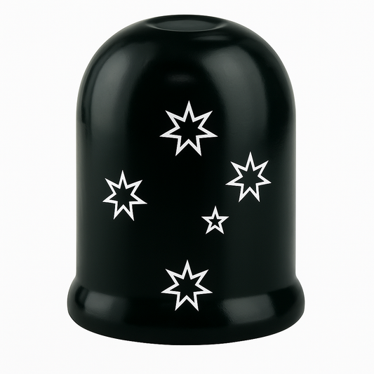 Southern Cross Tow Ball Cover – White Stars on Black 50mm